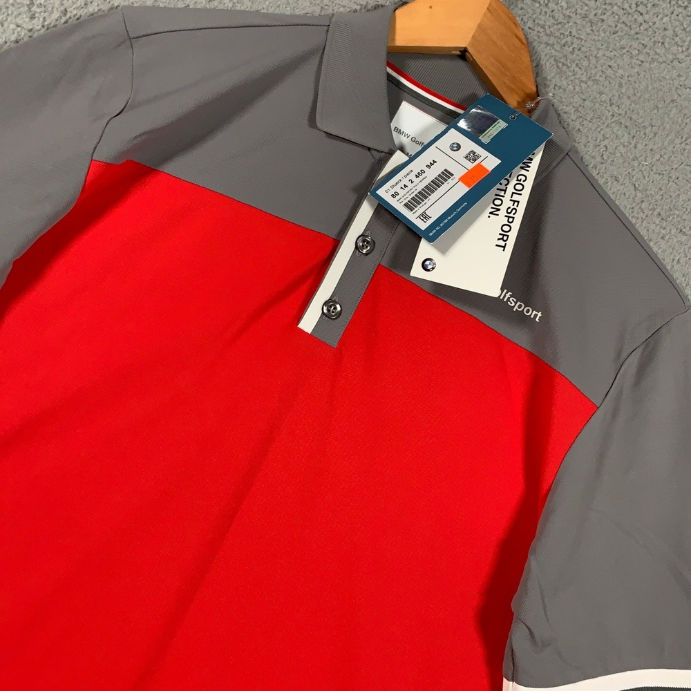 BMW Golfsport Polo Shirt Men's Medium Red/Grey Colorblock Performance Active NWT